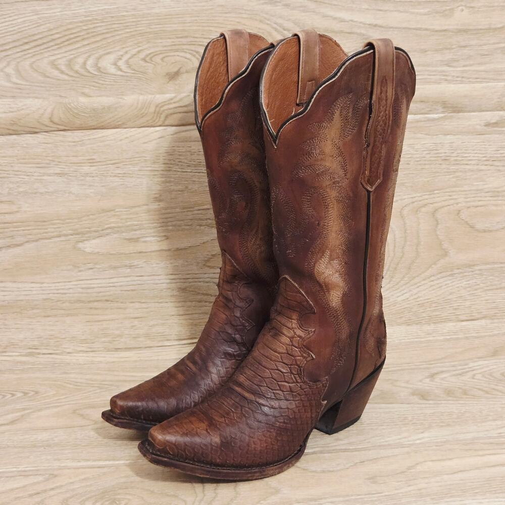 Dan Post Womens Lauryn Western Boots Snip Toe Size 8 M Python Print Leather 3784 - Picture 4 of 11
